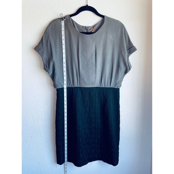 Ali Ro Black & Gray Silk Paneled Colorblock Dolman Sleeve Knee Length Dress 10 - Picture 6 of 9